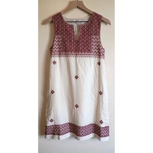 Madewell Embroidered Cotton Shift Dress Ivory Burgundy Pockets Size 2